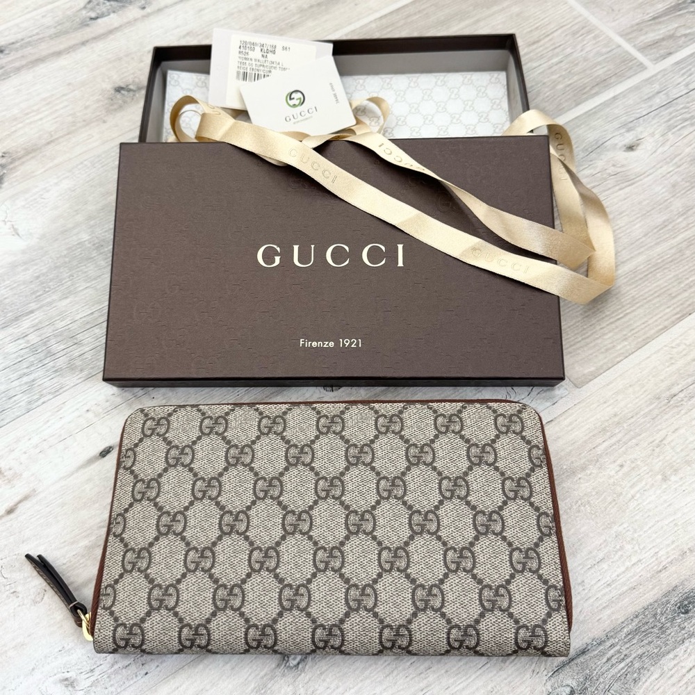 Gucci GG Supreme Tan Monogram Organizer Wallet